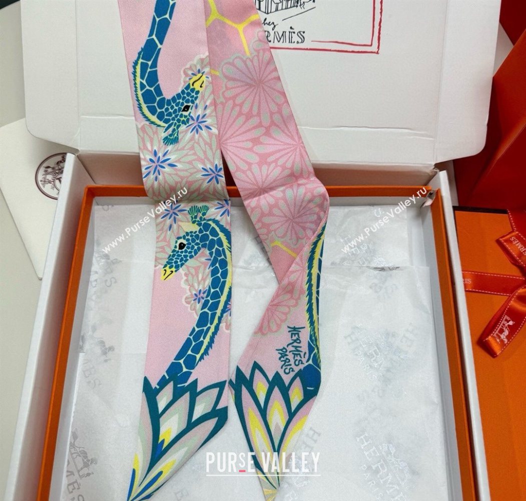 Hermes Giraffe Twilly Silk Bandeau Scarf 5x86cm Light Pink 2025 0724 (XMN-250724022)