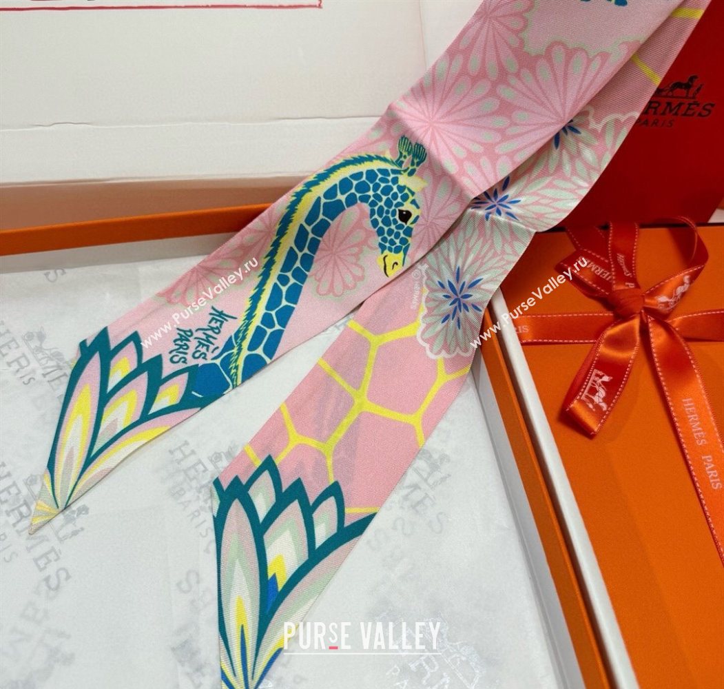 Hermes Giraffe Twilly Silk Bandeau Scarf 5x86cm Light Pink 2025 0724 (XMN-250724022)
