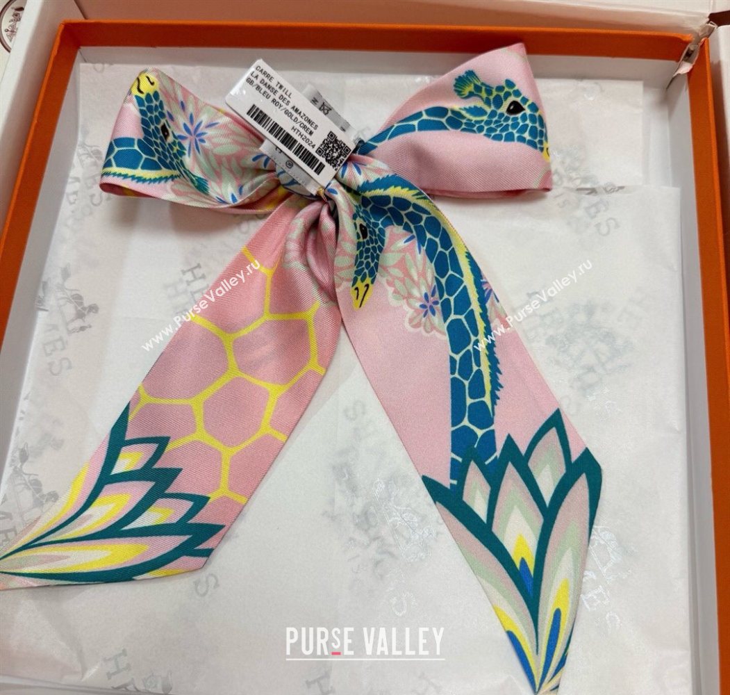 Hermes Giraffe Twilly Silk Bandeau Scarf 5x86cm Light Pink 2025 0724 (XMN-250724022)