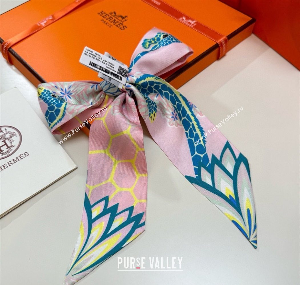 Hermes Giraffe Twilly Silk Bandeau Scarf 5x86cm Light Pink 2025 0724 (XMN-250724022)