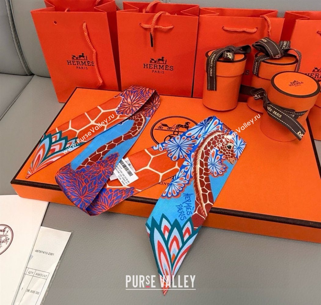 Hermes Giraffe Twilly Silk Bandeau Scarf 5x86cm Orange 2025 0724 (XMN-250724023)