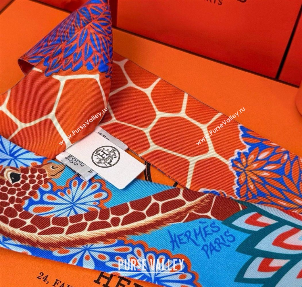 Hermes Giraffe Twilly Silk Bandeau Scarf 5x86cm Orange 2025 0724 (XMN-250724023)