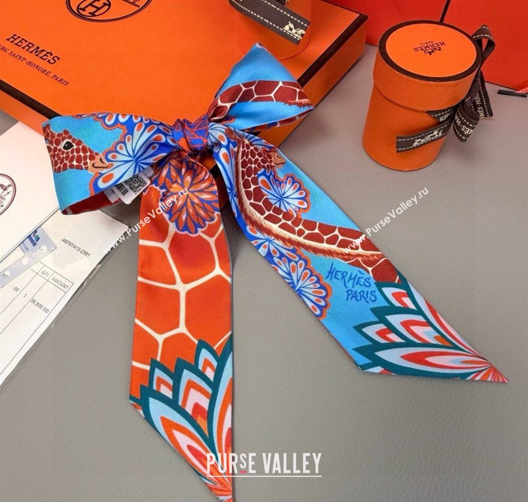 Hermes Giraffe Twilly Silk Bandeau Scarf 5x86cm Orange 2025 0724 (XMN-250724023)