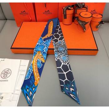 Hermes Giraffe Twilly Silk Bandeau Scarf 5x86cm Navy Blue 2025 0724 (XMN-250724024)