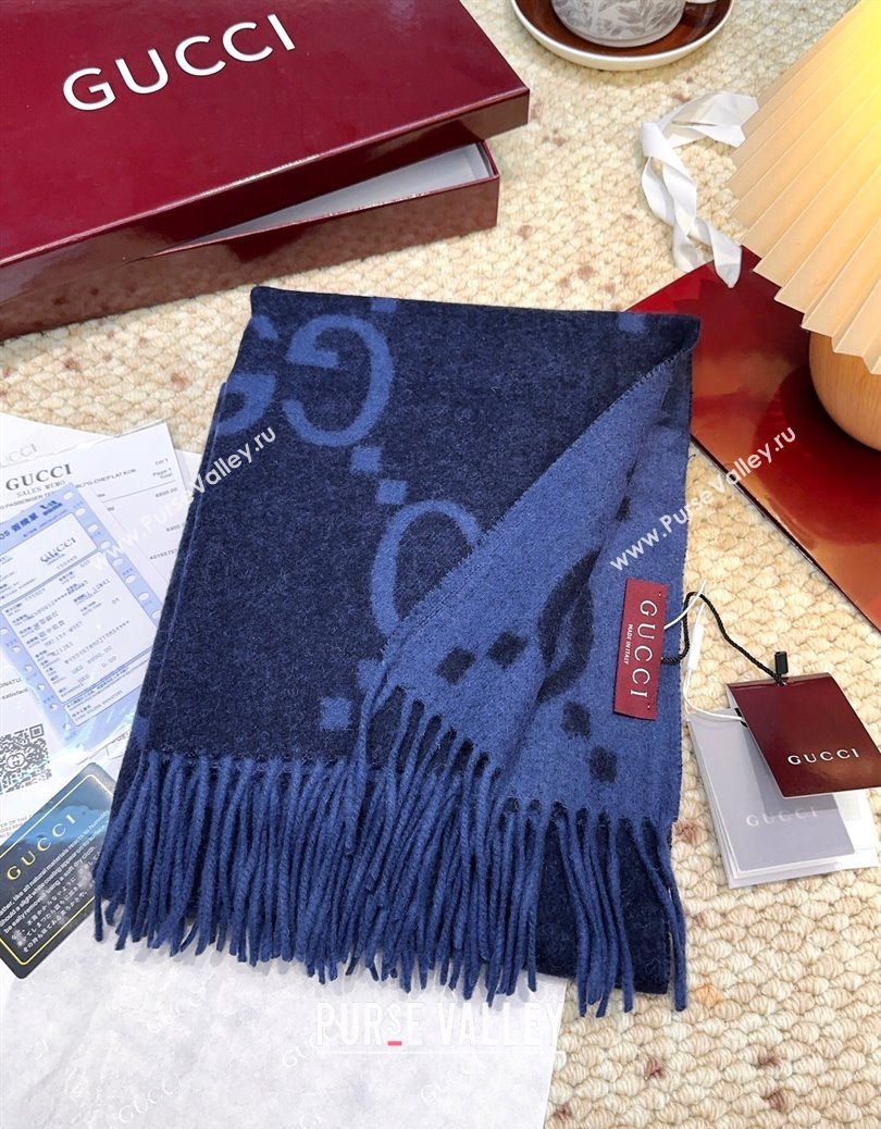 Gucci Cashmere Long Scarf 45x200cm Dark Blue 2025 GG091007 (XMN-250910016)