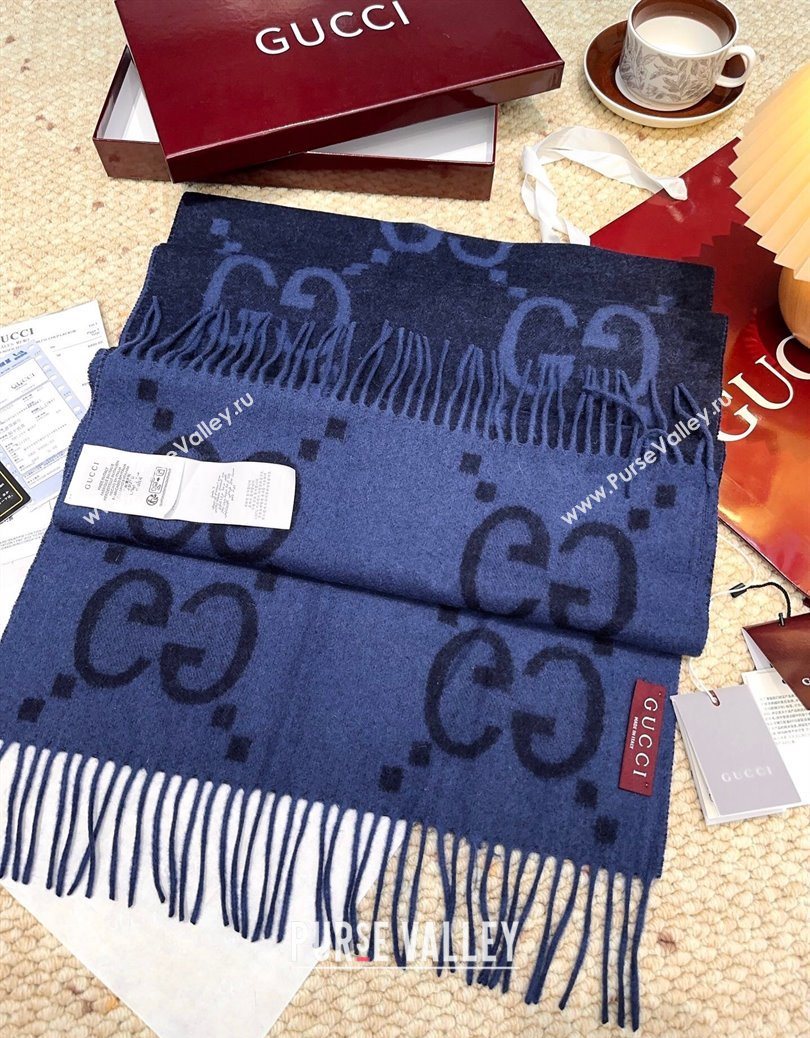 Gucci Cashmere Long Scarf 45x200cm Dark Blue 2025 GG091007 (XMN-250910016)