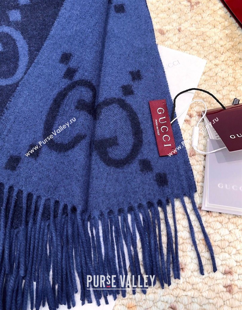 Gucci Cashmere Long Scarf 45x200cm Dark Blue 2025 GG091007 (XMN-250910016)