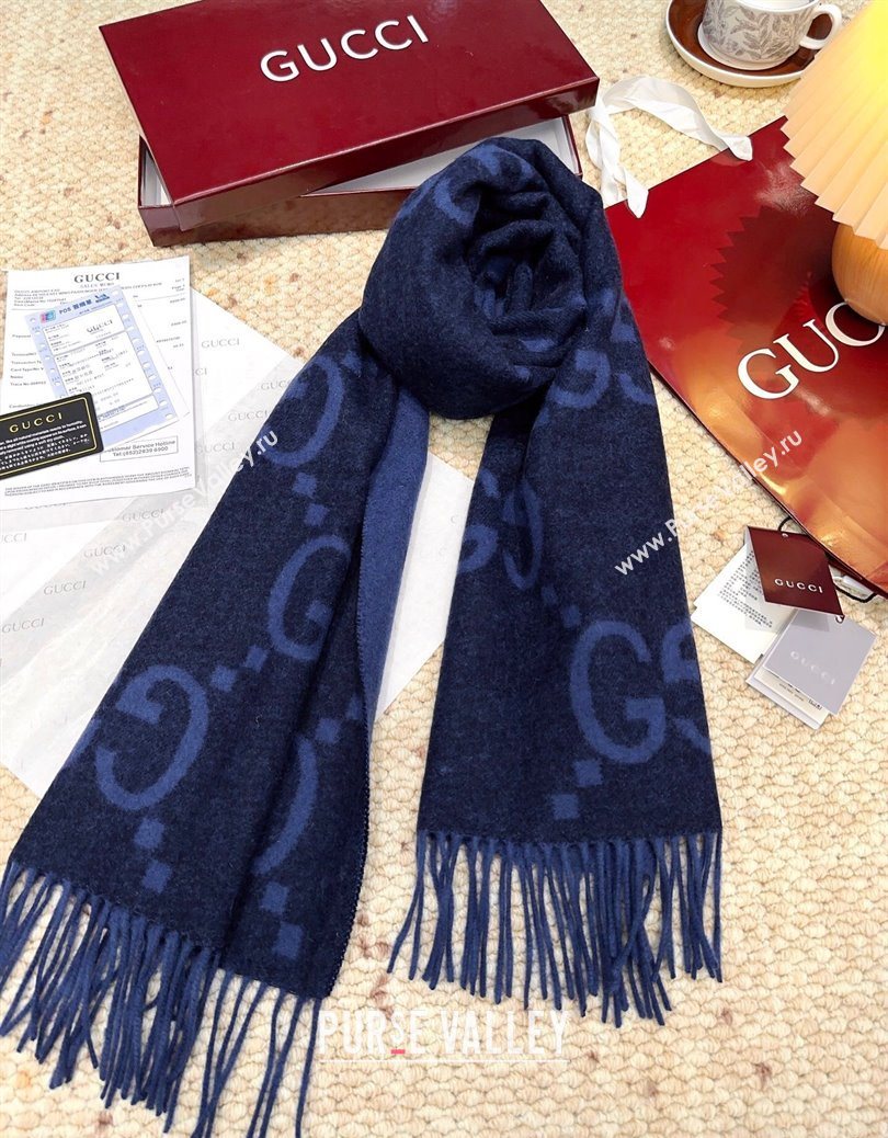 Gucci Cashmere Long Scarf 45x200cm Dark Blue 2025 GG091007 (XMN-250910016)
