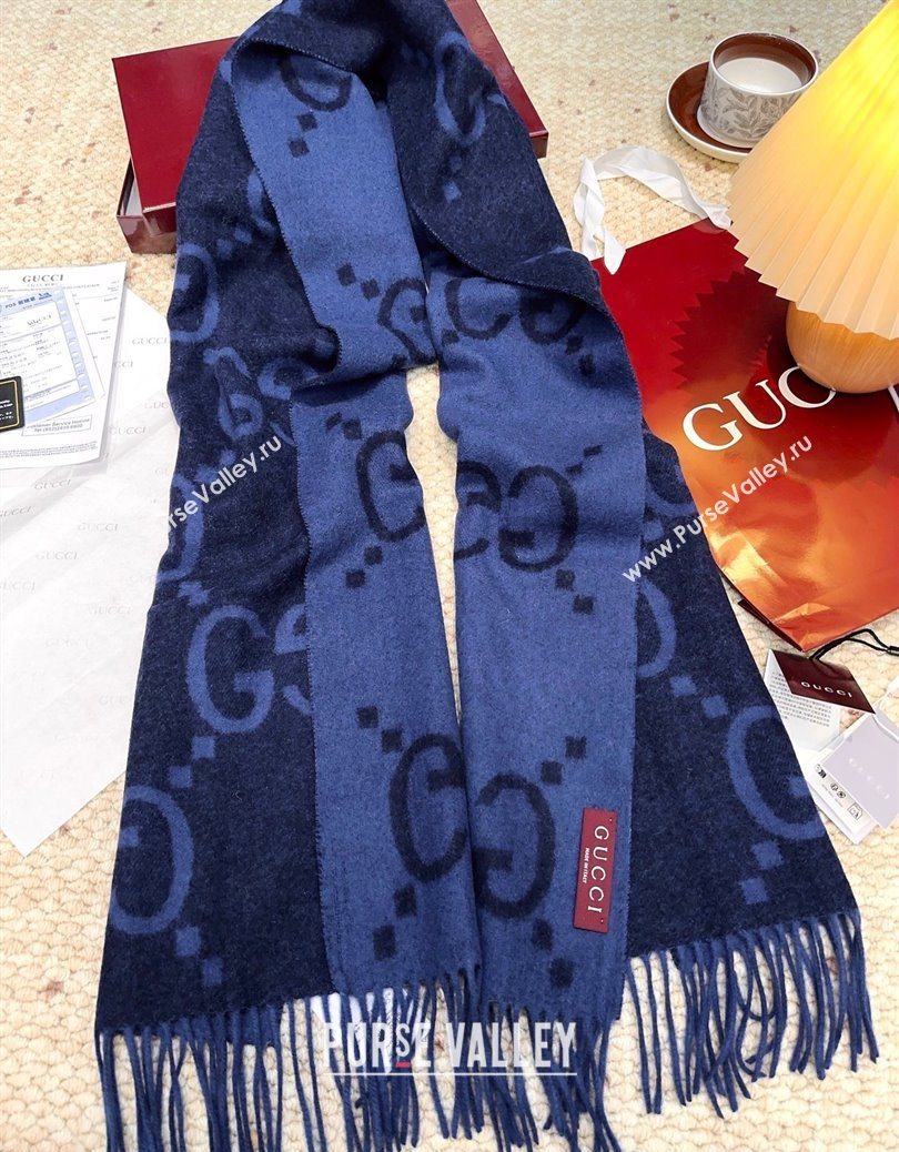 Gucci Cashmere Long Scarf 45x200cm Dark Blue 2025 GG091007 (XMN-250910016)