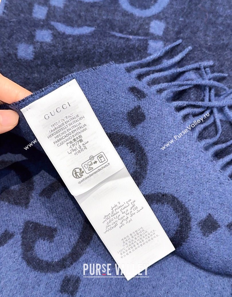Gucci Cashmere Long Scarf 45x200cm Dark Blue 2025 GG091007 (XMN-250910016)