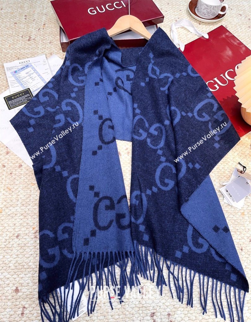 Gucci Cashmere Long Scarf 45x200cm Dark Blue 2025 GG091007 (XMN-250910016)