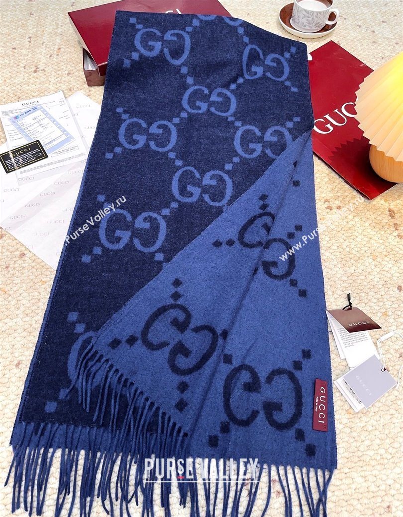 Gucci Cashmere Long Scarf 45x200cm Dark Blue 2025 GG091007 (XMN-250910016)