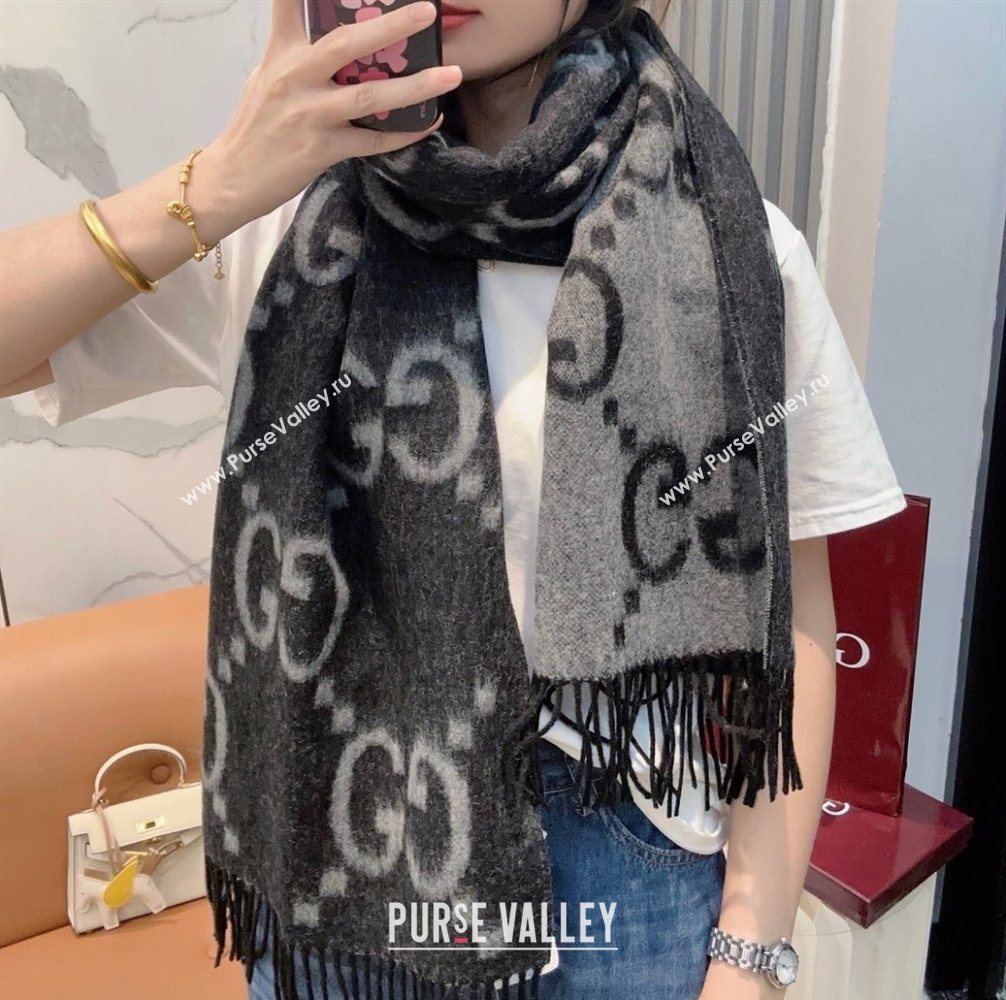 Gucci Cashmere Long Scarf 45x200cm Grey/Black 2025 GG091007 (XMN-250910017)