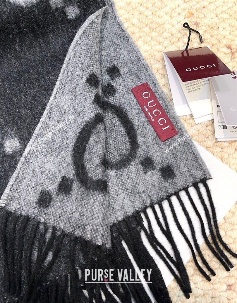 Gucci Cashmere Long Scarf 45x200cm Grey/Black 2025 GG091007 (XMN-250910017)