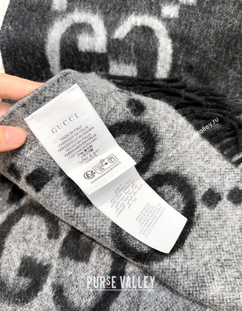 Gucci Cashmere Long Scarf 45x200cm Grey/Black 2025 GG091007 (XMN-250910017)