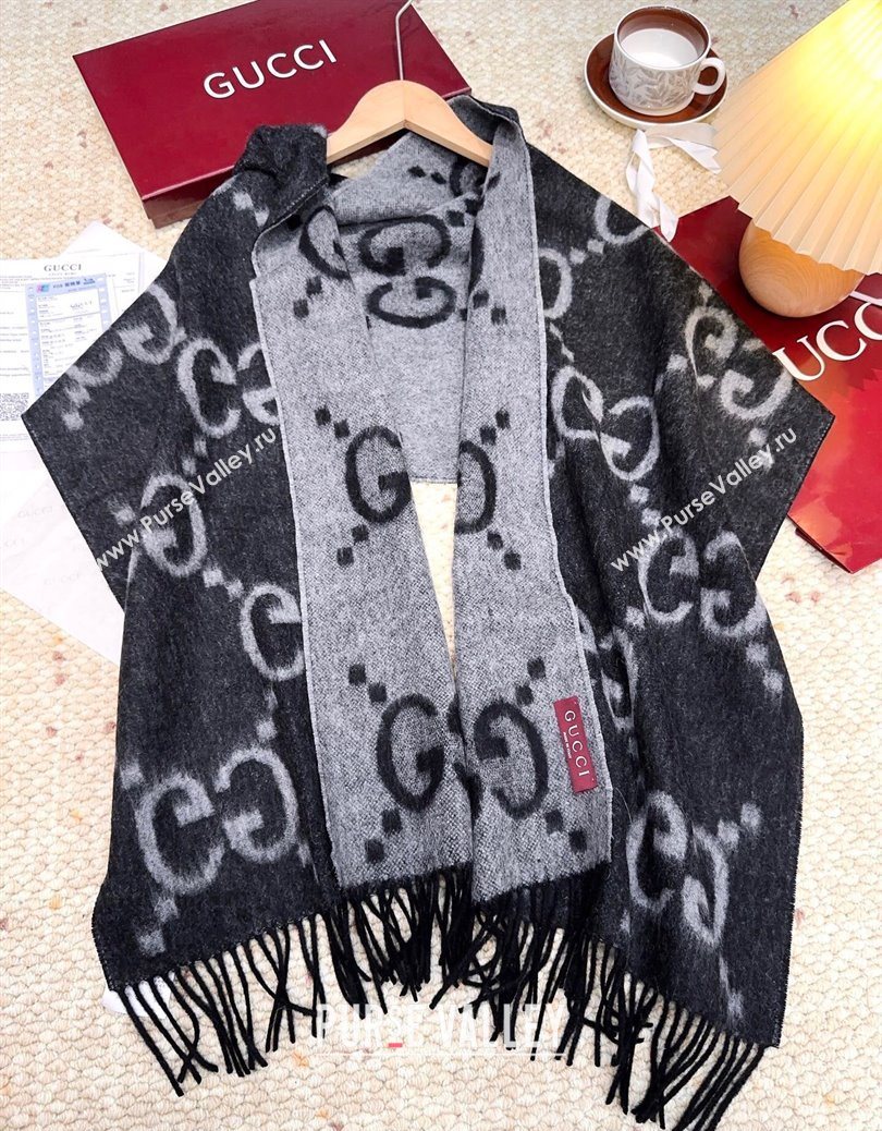 Gucci Cashmere Long Scarf 45x200cm Grey/Black 2025 GG091007 (XMN-250910017)