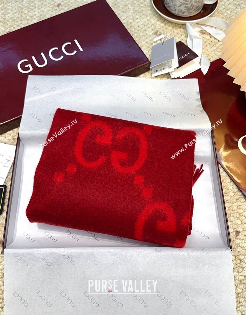 Gucci Cashmere Long Scarf 45x200cm Red 2025 GG091007 (XMN-250910018)