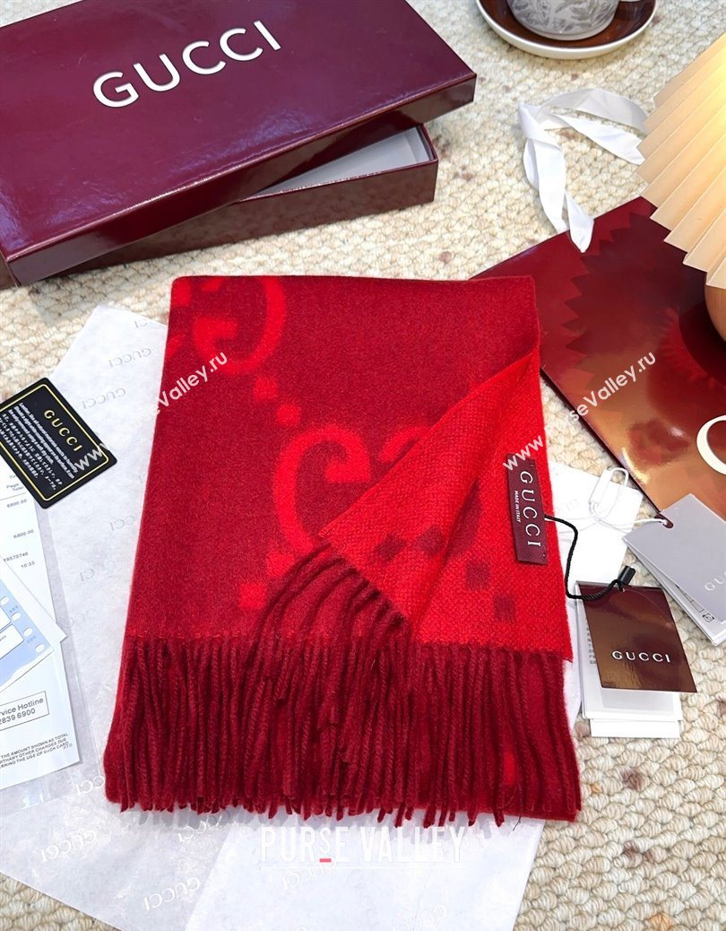 Gucci Cashmere Long Scarf 45x200cm Red 2025 GG091007 (XMN-250910018)
