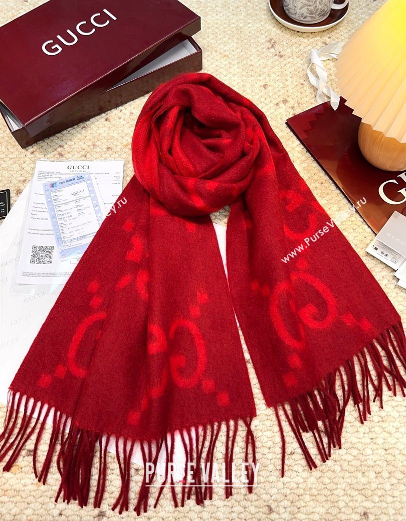 Gucci Cashmere Long Scarf 45x200cm Red 2025 GG091007 (XMN-250910018)