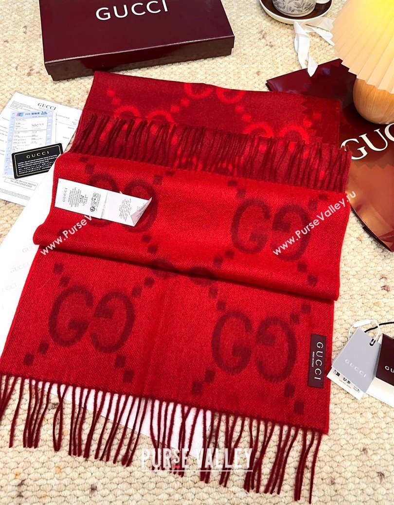 Gucci Cashmere Long Scarf 45x200cm Red 2025 GG091007 (XMN-250910018)