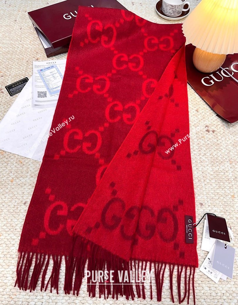 Gucci Cashmere Long Scarf 45x200cm Red 2025 GG091007 (XMN-250910018)