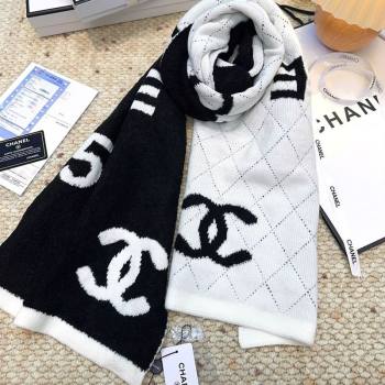 Chanel Cashmere Wool Long Scarf 30x180cm Black/White 2025 CH091002 (XMN-250910003)