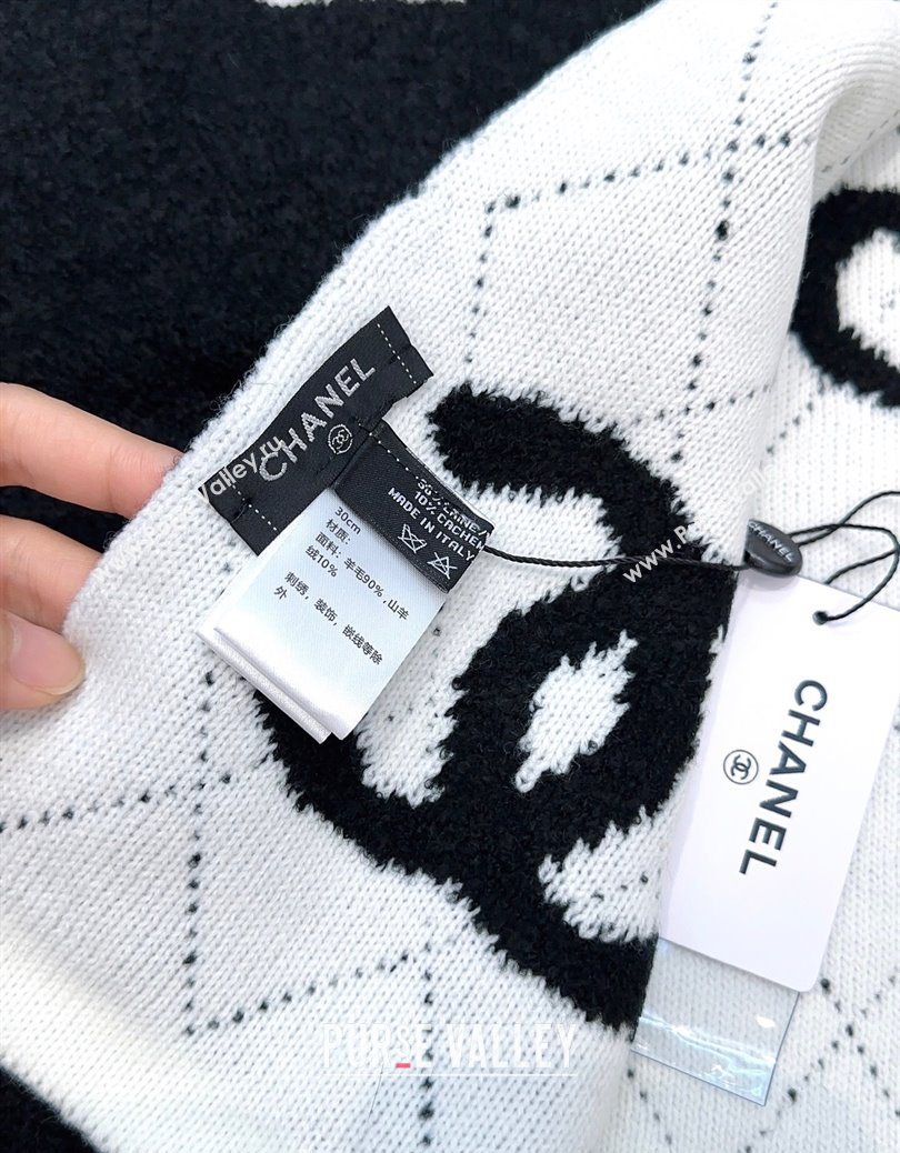 Chanel Cashmere Wool Long Scarf 30x180cm Black/White 2025 CH091002 (XMN-250910003)