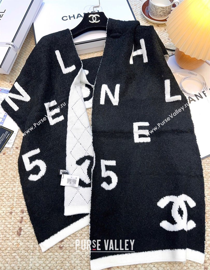 Chanel Cashmere Wool Long Scarf 30x180cm Black/White 2025 CH091002 (XMN-250910003)