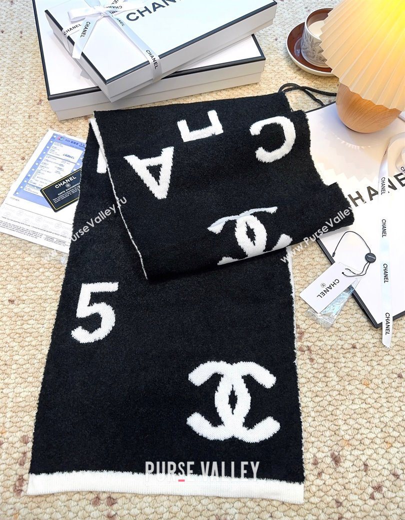 Chanel Cashmere Wool Long Scarf 30x180cm Black/White 2025 CH091002 (XMN-250910003)