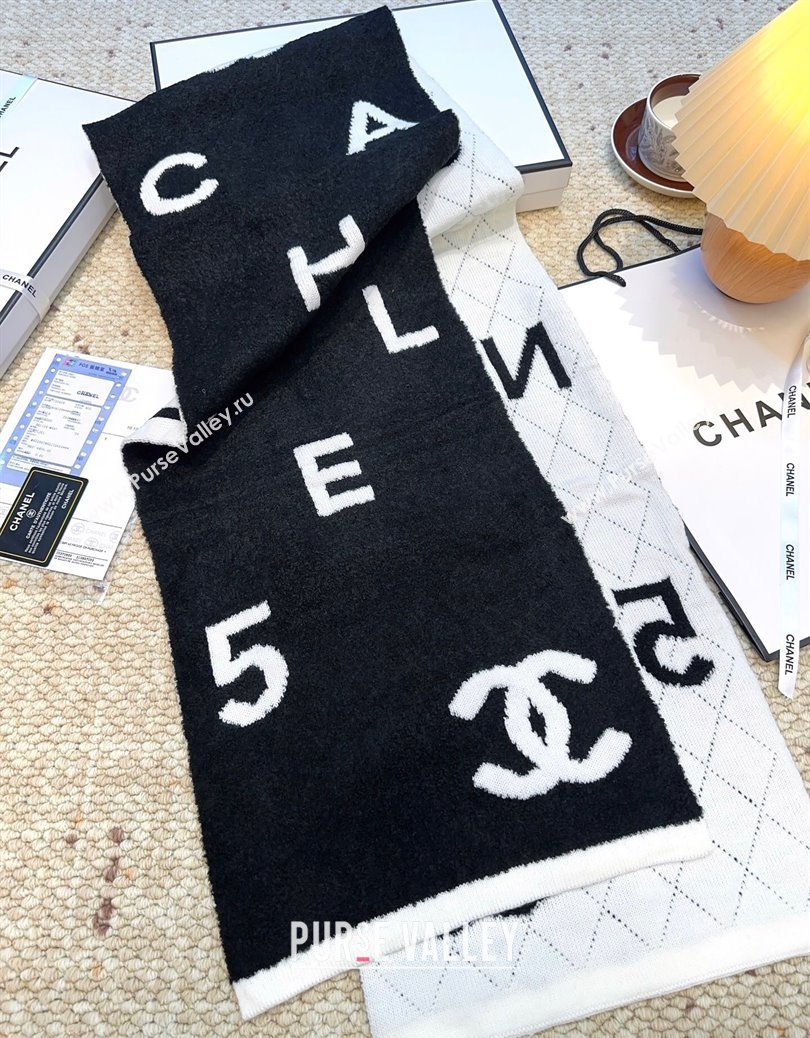 Chanel Cashmere Wool Long Scarf 30x180cm Black/White 2025 CH091002 (XMN-250910003)