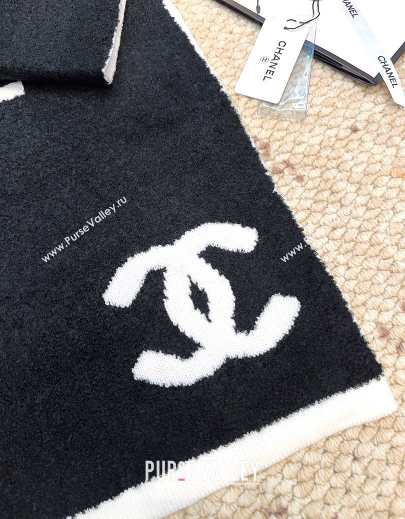 Chanel Cashmere Wool Long Scarf 30x180cm Black/White 2025 CH091002 (XMN-250910003)