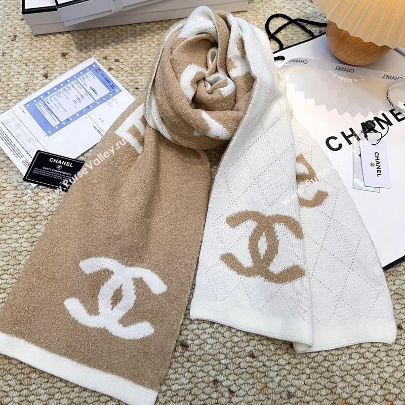 Chanel Cashmere Wool Long Scarf 30x180cm Beige/White 2025 CH091002 (XMN-250910004)