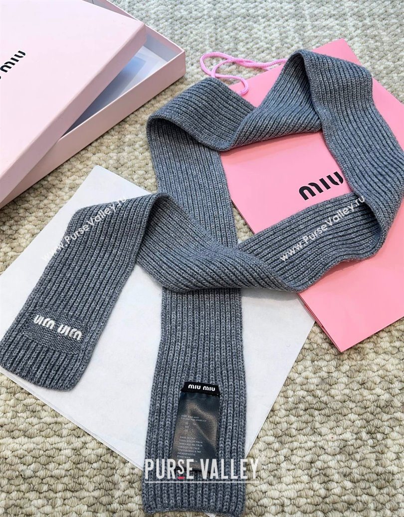 Miu Miu Wool Narrow Long Scarf 10x180cm Grey 2025 MM091019 (XMN-250910059)