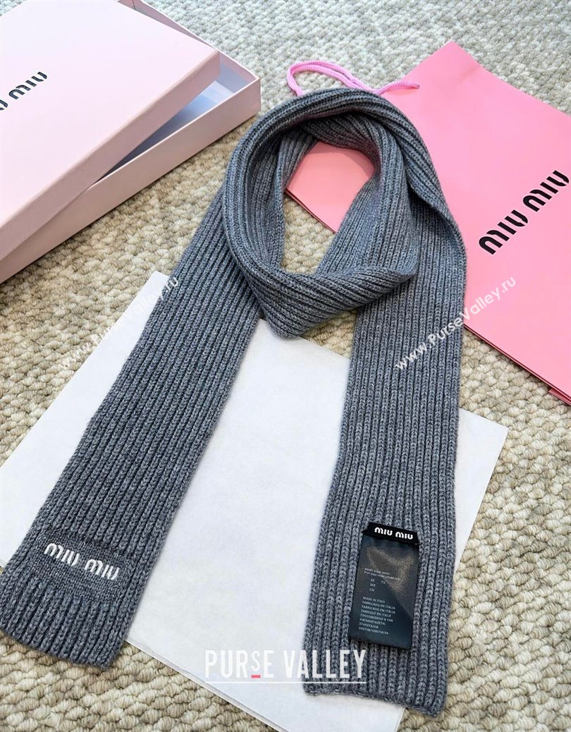 Miu Miu Wool Narrow Long Scarf 10x180cm Grey 2025 MM091019 (XMN-250910059)