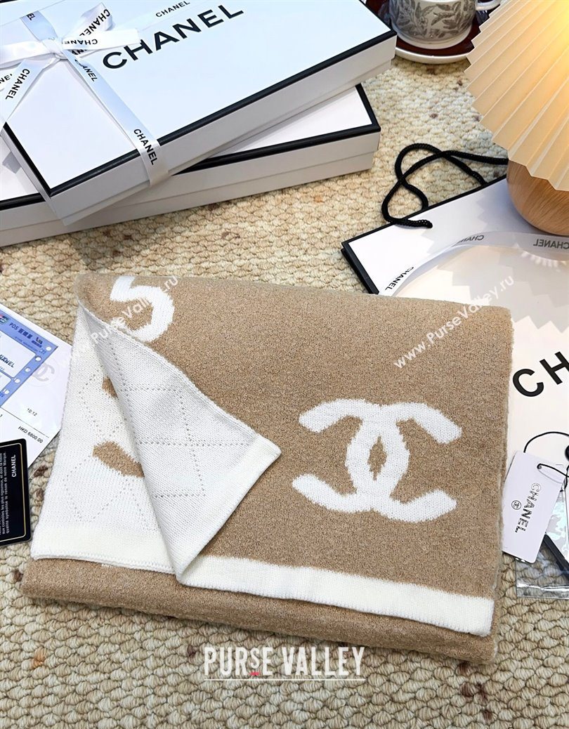 Chanel Cashmere Wool Long Scarf 30x180cm Beige/White 2025 CH091002 (XMN-250910004)