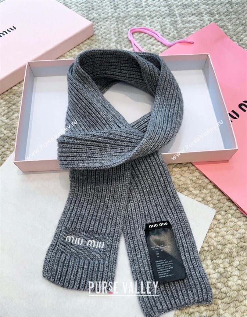 Miu Miu Wool Narrow Long Scarf 10x180cm Grey 2025 MM091019 (XMN-250910059)