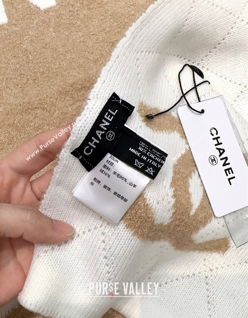 Chanel Cashmere Wool Long Scarf 30x180cm Beige/White 2025 CH091002 (XMN-250910004)