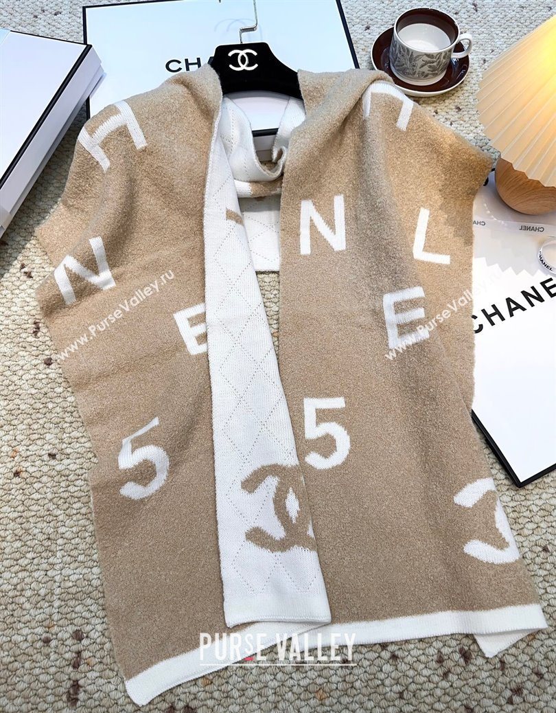Chanel Cashmere Wool Long Scarf 30x180cm Beige/White 2025 CH091002 (XMN-250910004)