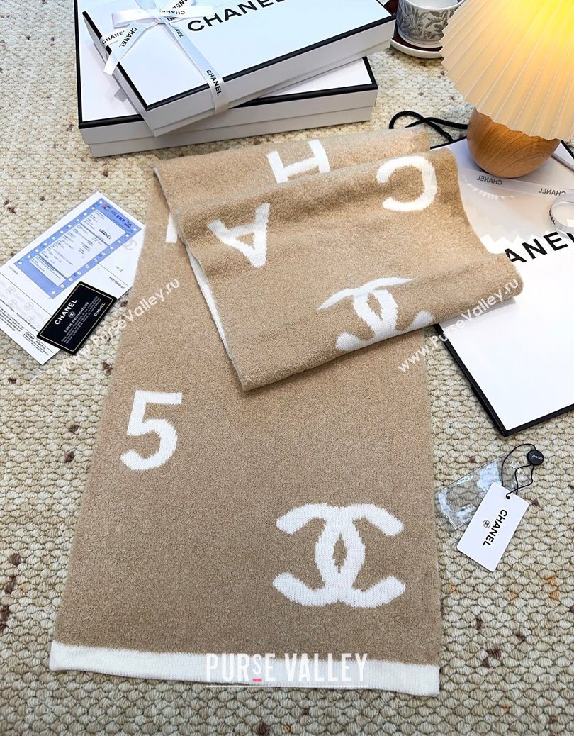 Chanel Cashmere Wool Long Scarf 30x180cm Beige/White 2025 CH091002 (XMN-250910004)