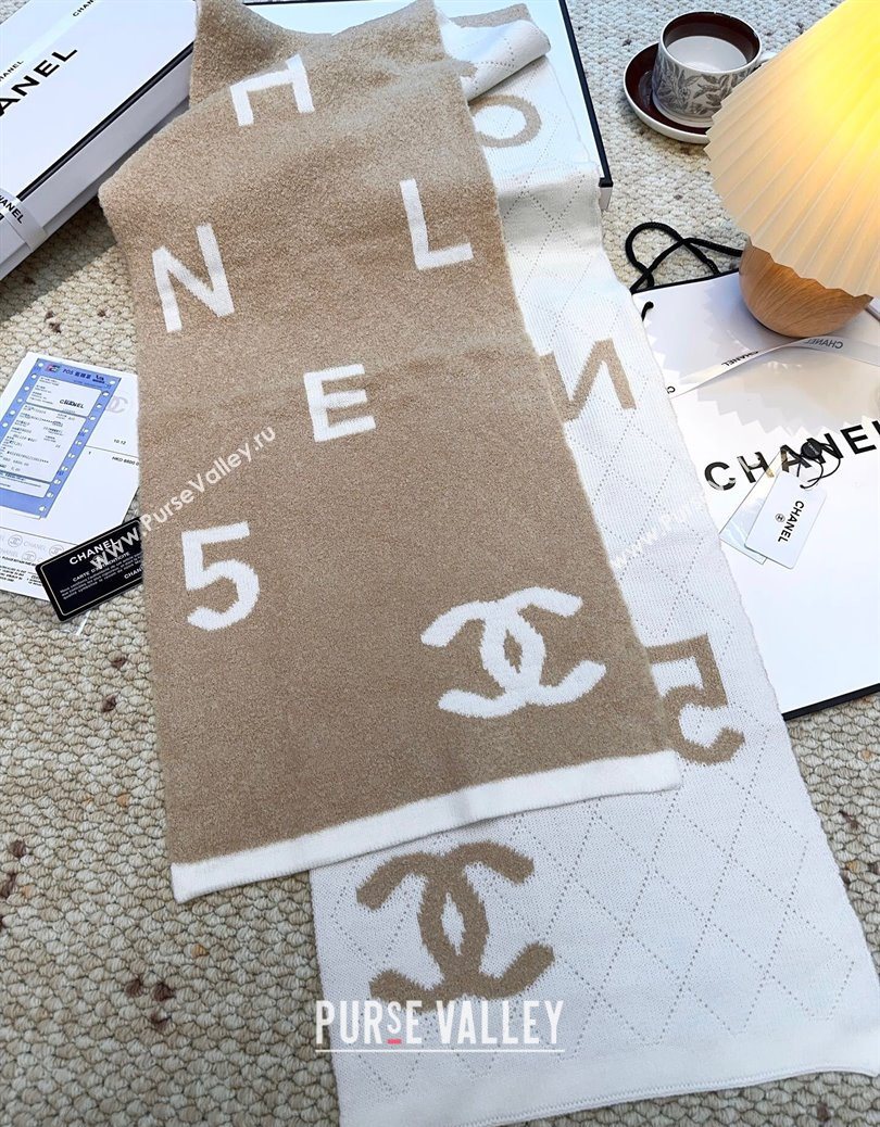 Chanel Cashmere Wool Long Scarf 30x180cm Beige/White 2025 CH091002 (XMN-250910004)