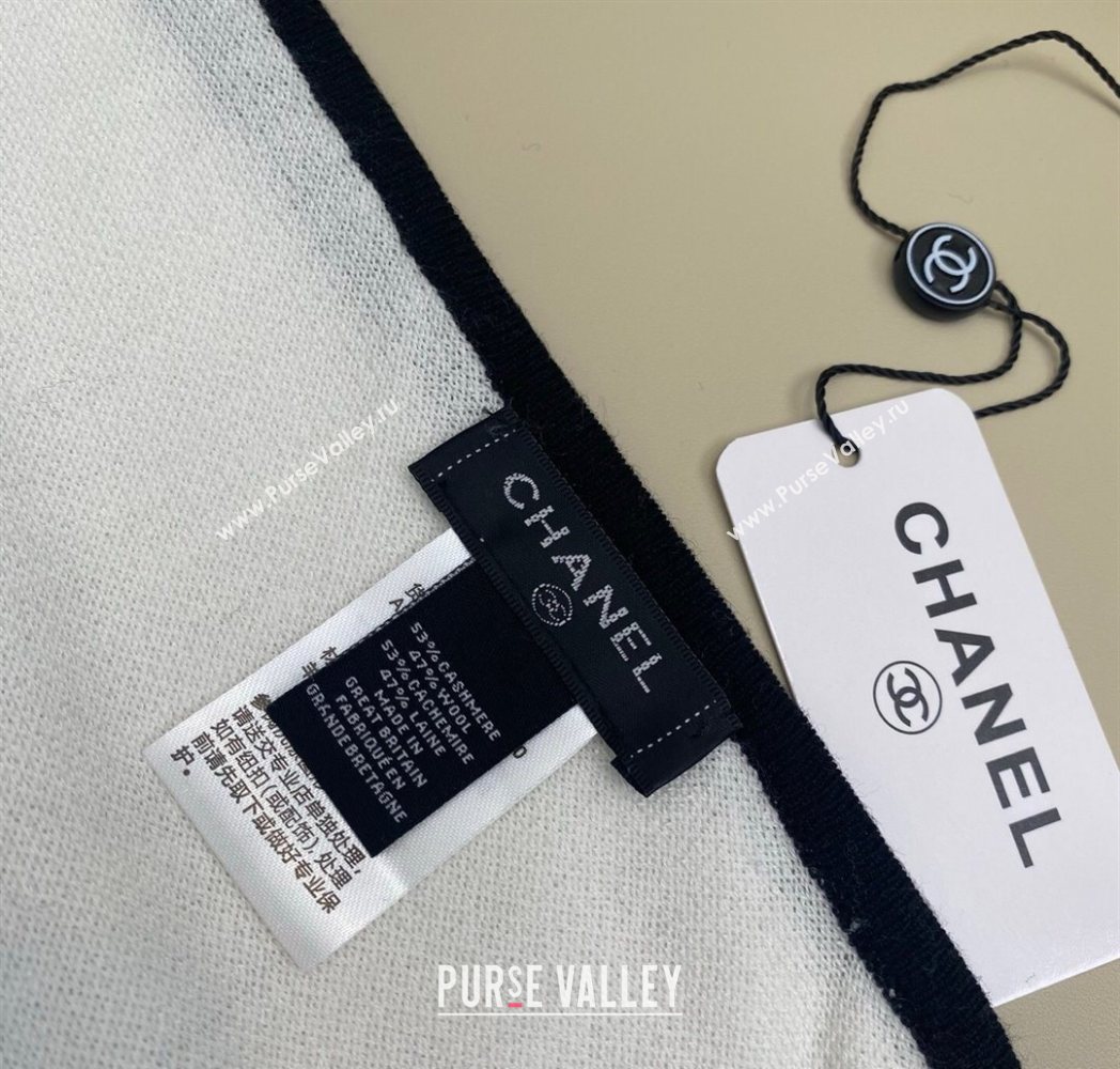 Chanel Silk Cashmere Blend Long Scarf 65x180cm White 2025 CH091006 (XMN-250910010)