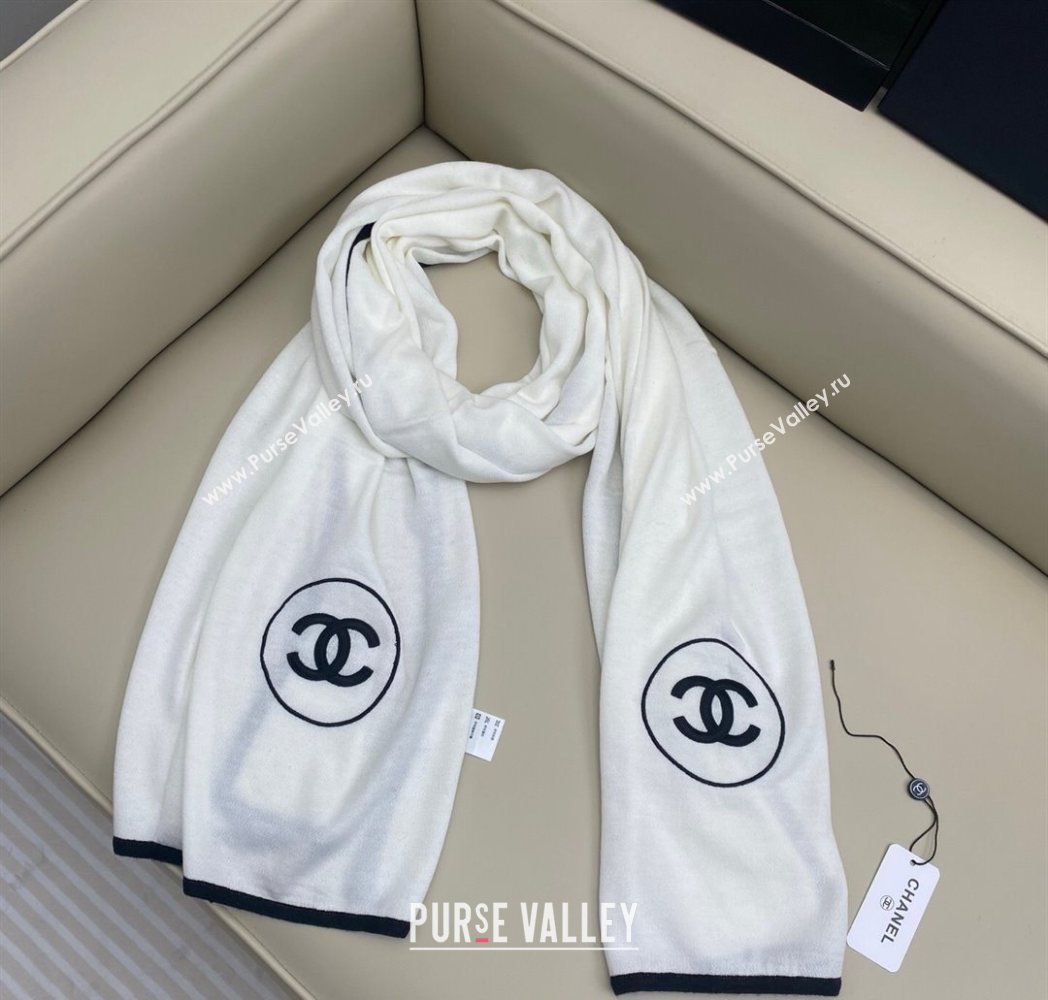 Chanel Silk Cashmere Blend Long Scarf 65x180cm White 2025 CH091006 (XMN-250910010)