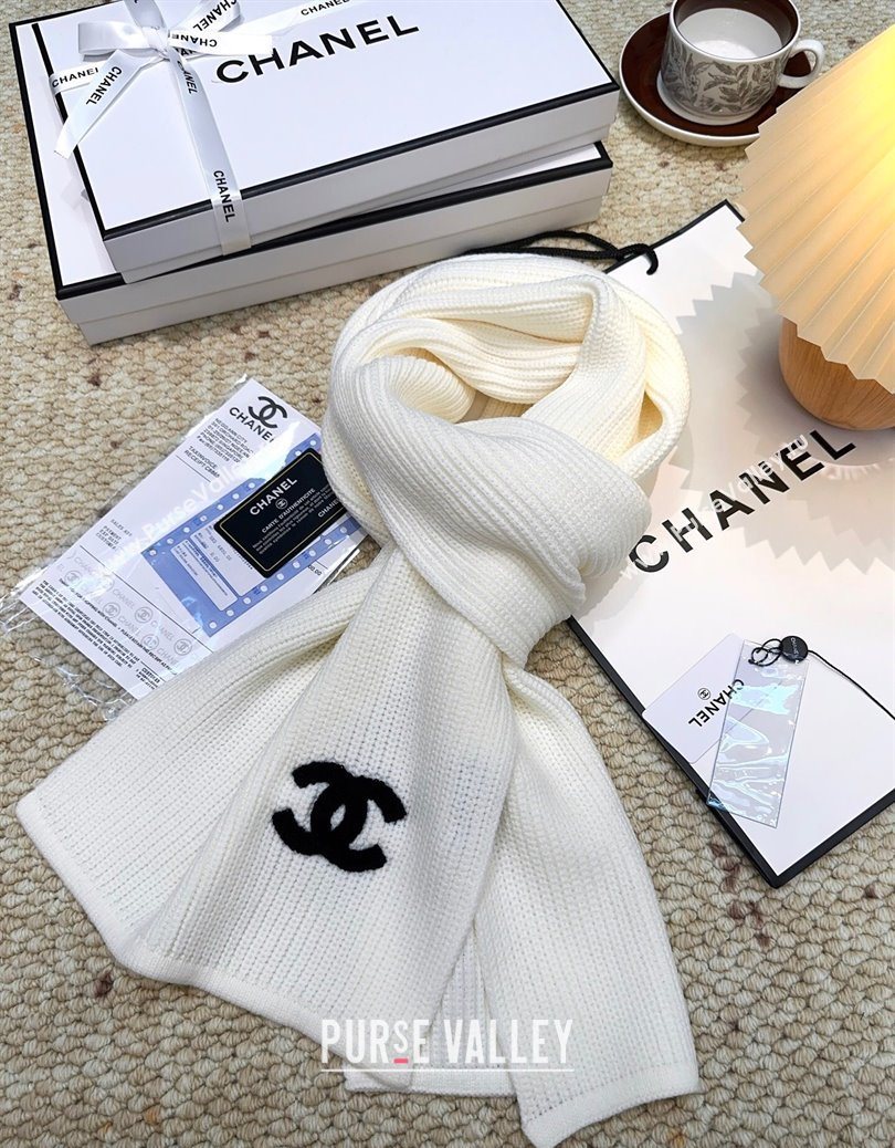 Chanel Cashmere Wool Long Scarf 30x175cm White 2025 CH091004 (XMN-250910005)