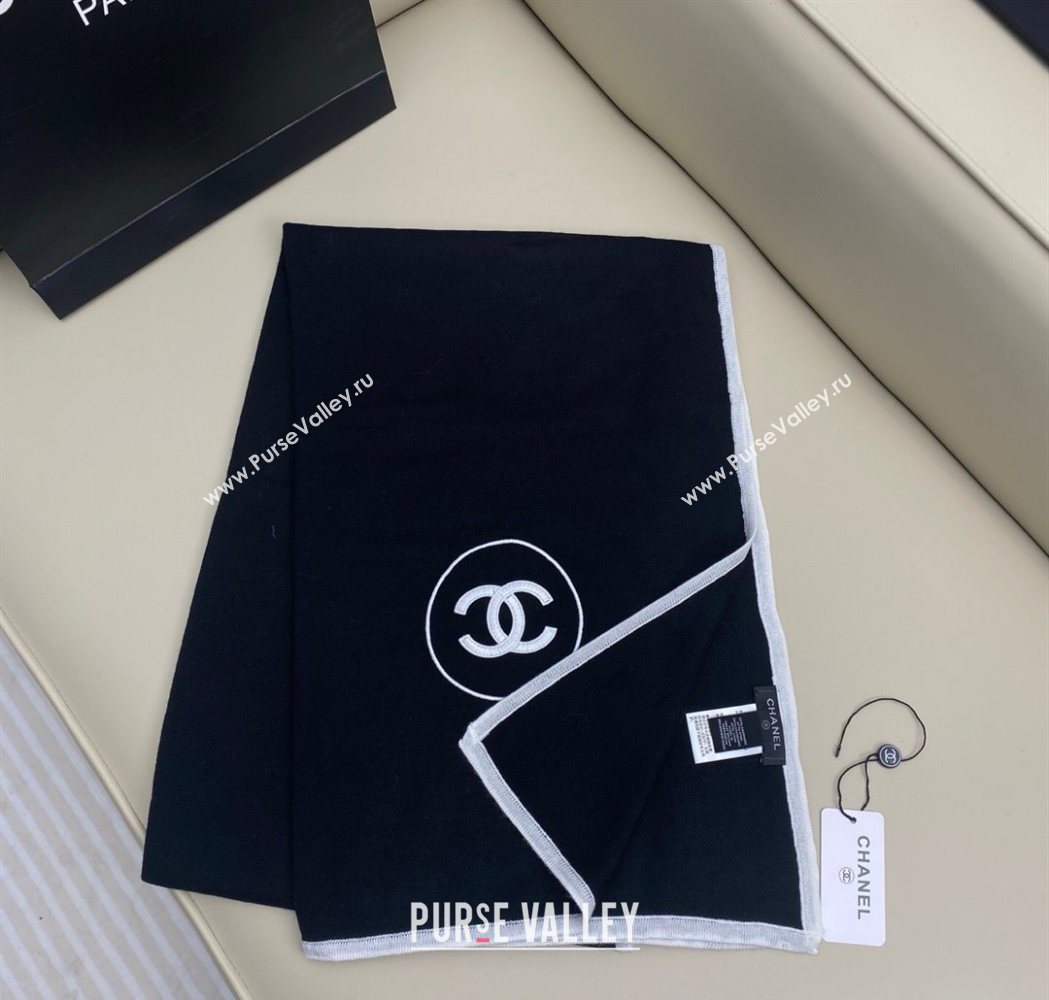 Chanel Silk Cashmere Blend Long Scarf 65x180cm Black 2025 CH091006 (XMN-250910011)