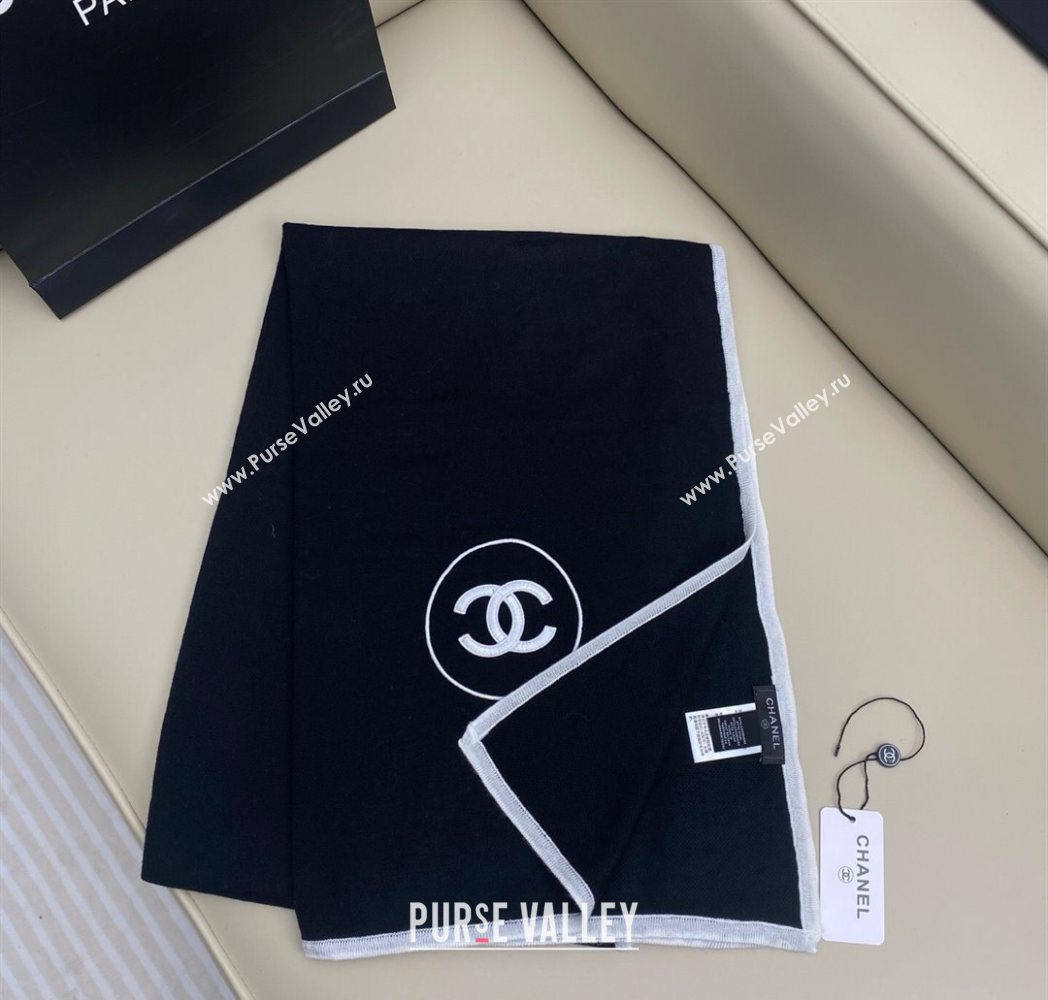 Chanel Silk Cashmere Blend Long Scarf 65x180cm Black 2025 CH091006 (XMN-250910011)