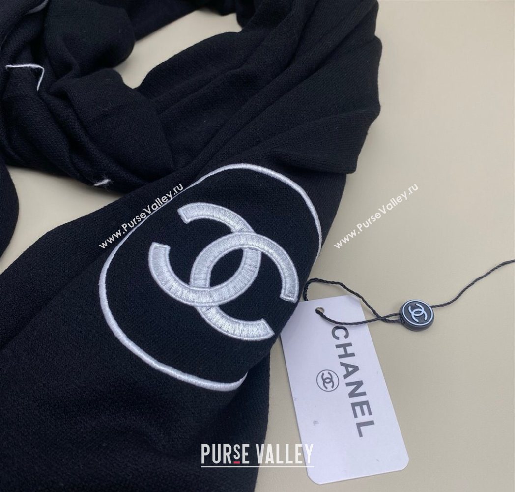 Chanel Silk Cashmere Blend Long Scarf 65x180cm Black 2025 CH091006 (XMN-250910011)