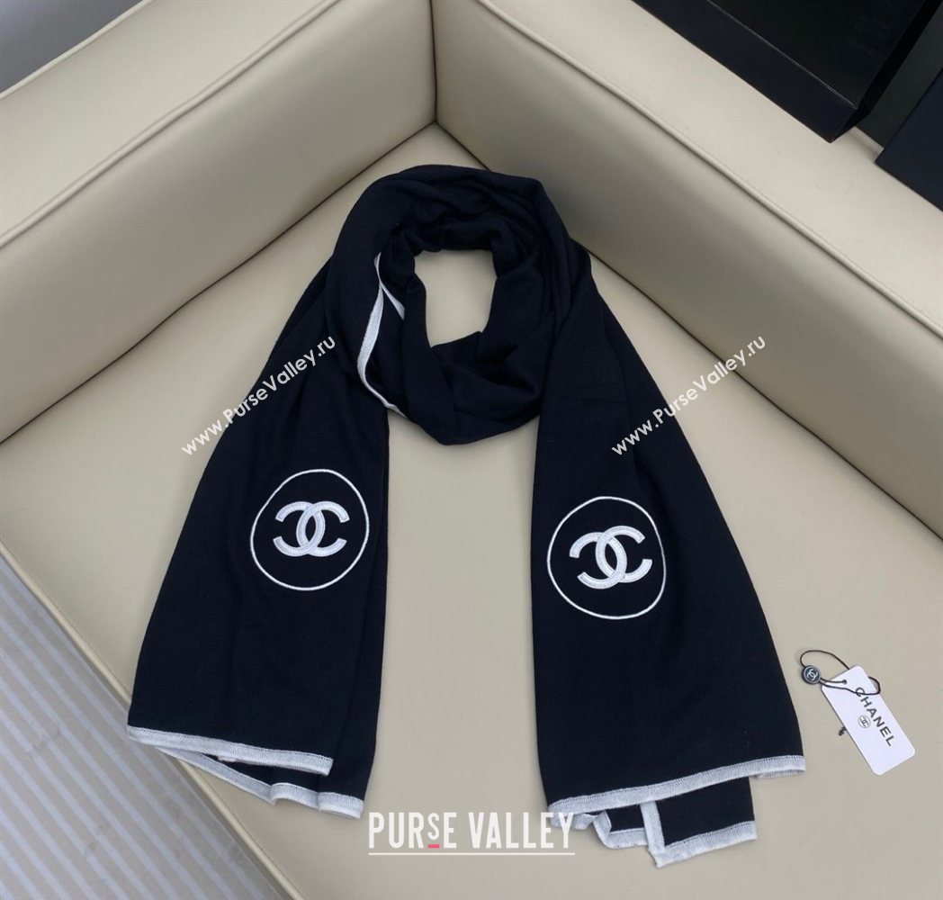 Chanel Silk Cashmere Blend Long Scarf 65x180cm Black 2025 CH091006 (XMN-250910011)