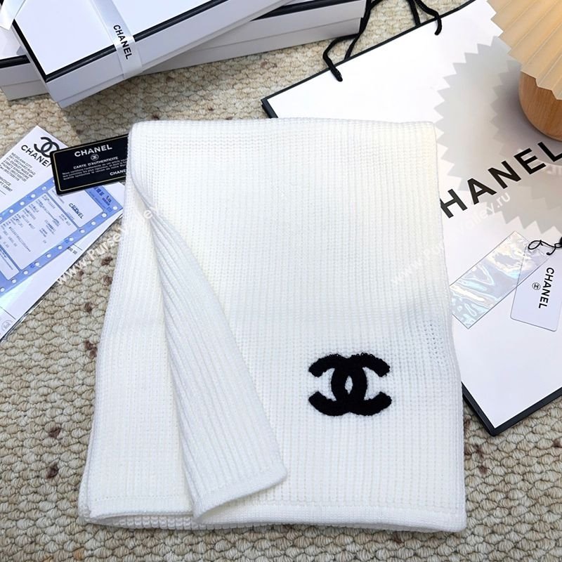 Chanel Cashmere Wool Long Scarf 30x175cm White 2025 CH091004 (XMN-250910005)