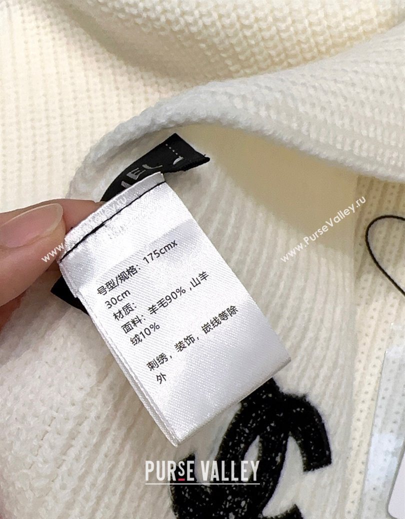 Chanel Cashmere Wool Long Scarf 30x175cm White 2025 CH091004 (XMN-250910005)