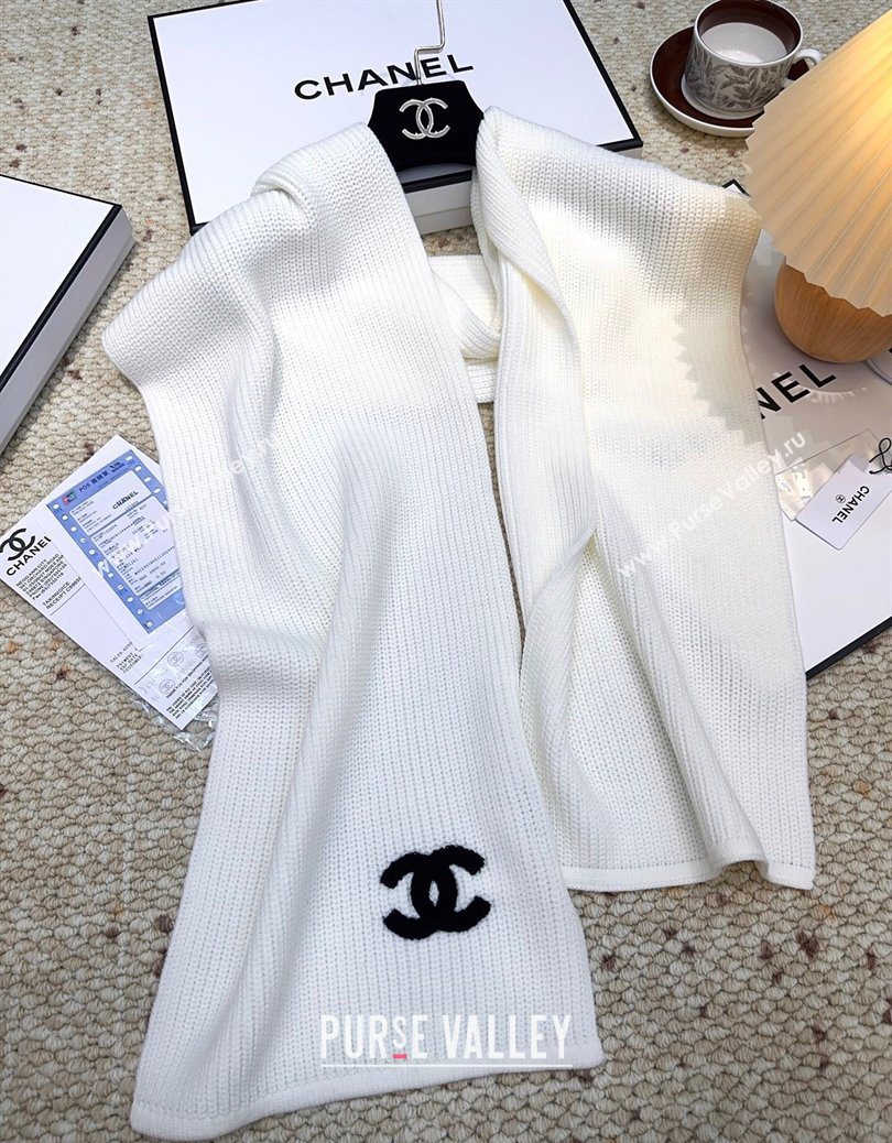 Chanel Cashmere Wool Long Scarf 30x175cm White 2025 CH091004 (XMN-250910005)